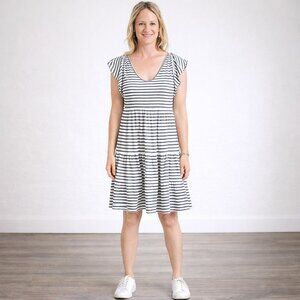 Max Studio Coastal Cool Tiered Stripe Dress M – Soft Rayon Blend
